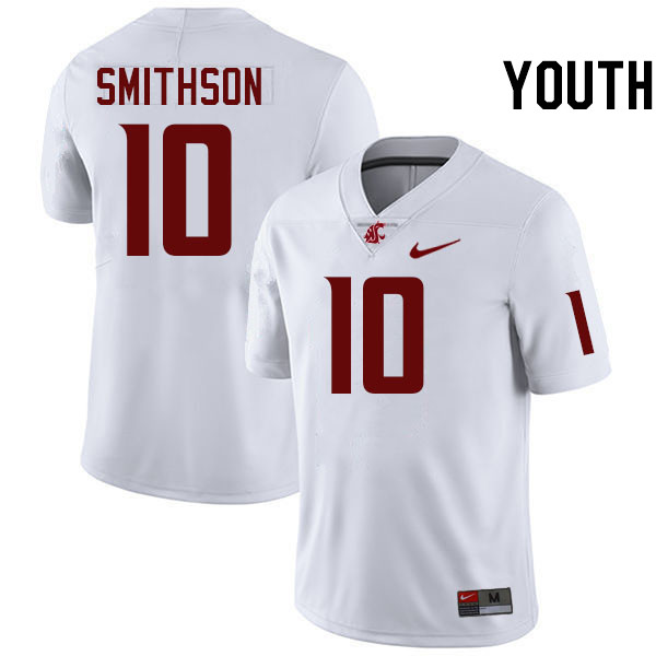 Youth #10 Leyton Smithson Washington State Cougars College Football Jerseys Stitched-White